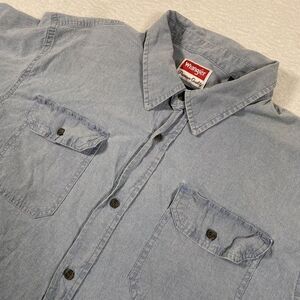 Wrangler Chambray Shirt Mens 2XLT Blue Button Up Short Sleeve Pockets Classic‎